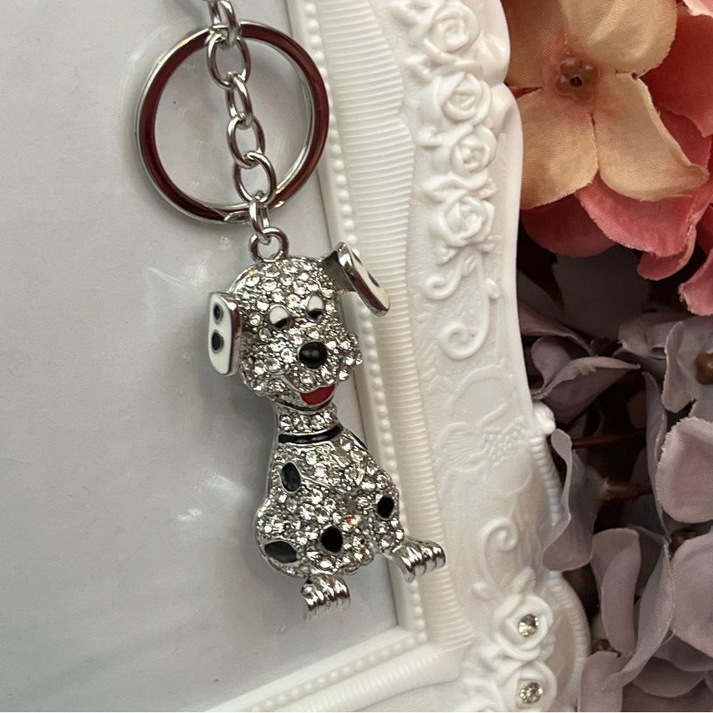 Cute Crystal Dalmatian Puppy Dog Keychain Charm - Picture 4 of 14